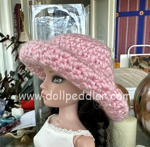 Pink Crochet Hat (Modeled on 7-8" Head)
