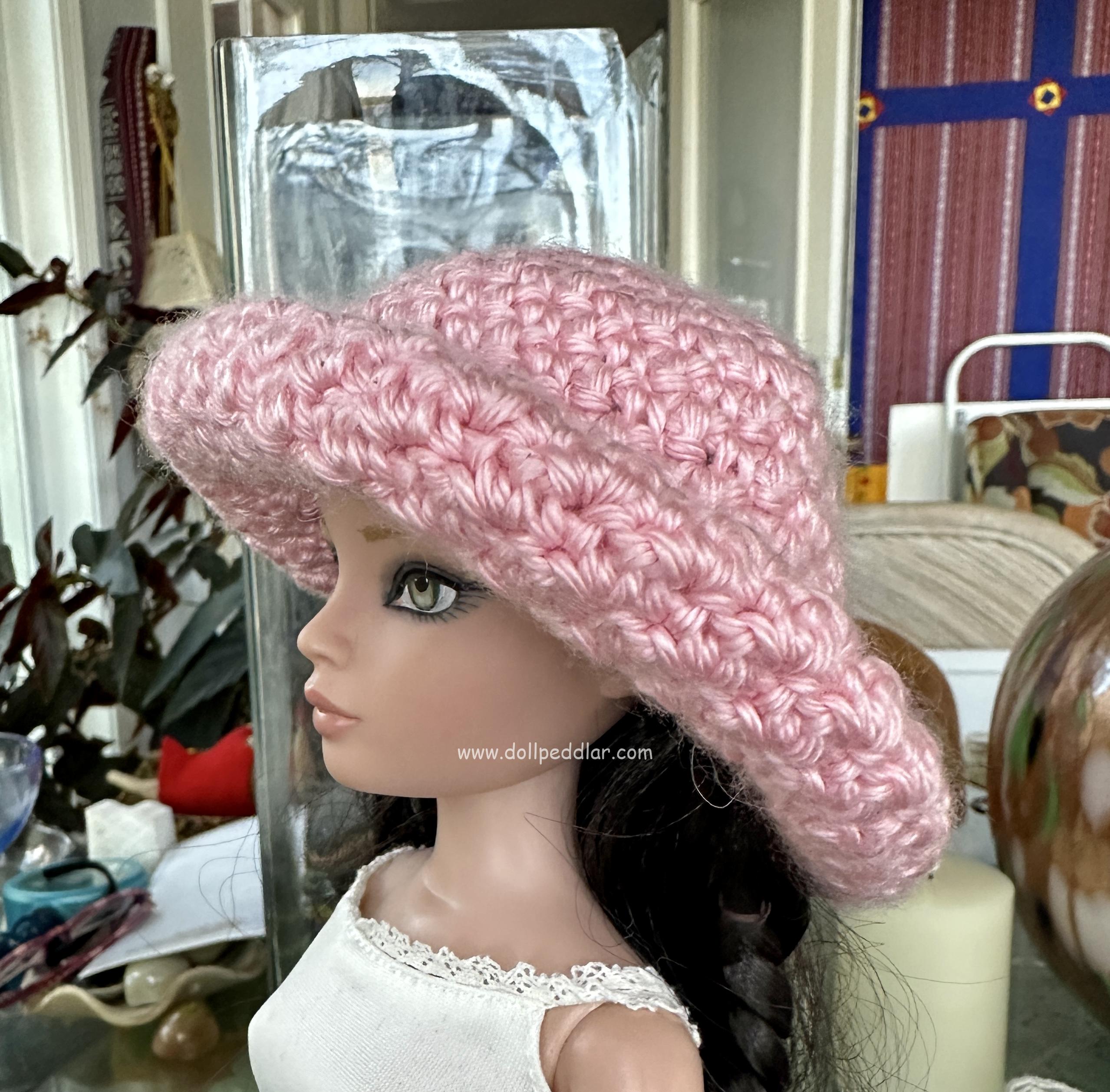 Pink Crochet Hat (Modeled on 7-8" Head)