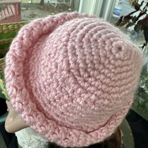 Pink Crochet Hat (Modeled on 7-8″ Head)
