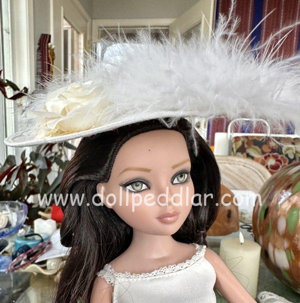 Fancy White Rose and Feather Portrait Hat (Modeled on 7-8" Head) - Image 5