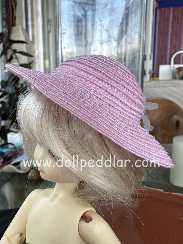 Pink Straw Hat with White Flower (Modeled on 5-6" Head) - Image 2
