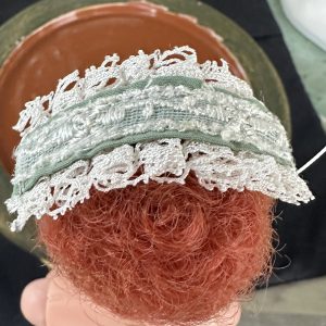 Green and White Lace Headband (Modeled on 4″ Head)
