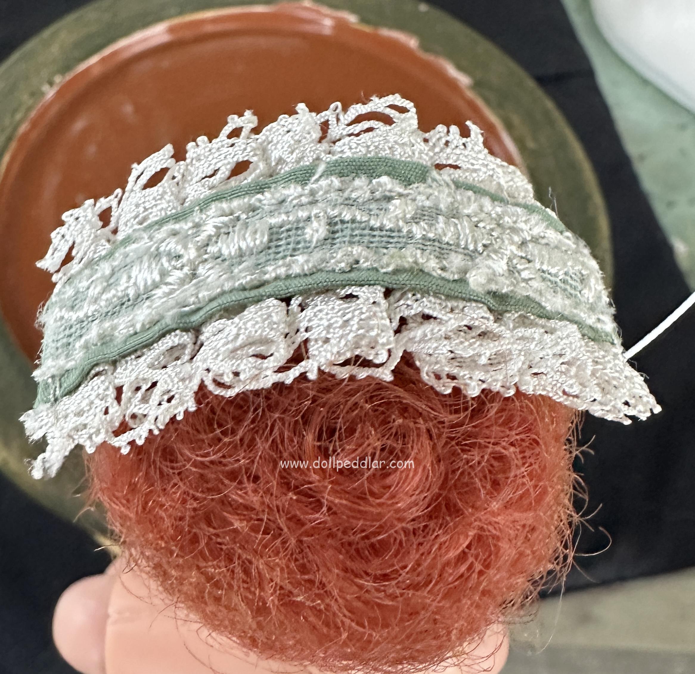 Green and White Lace Headband (Modeled on 4" Head)