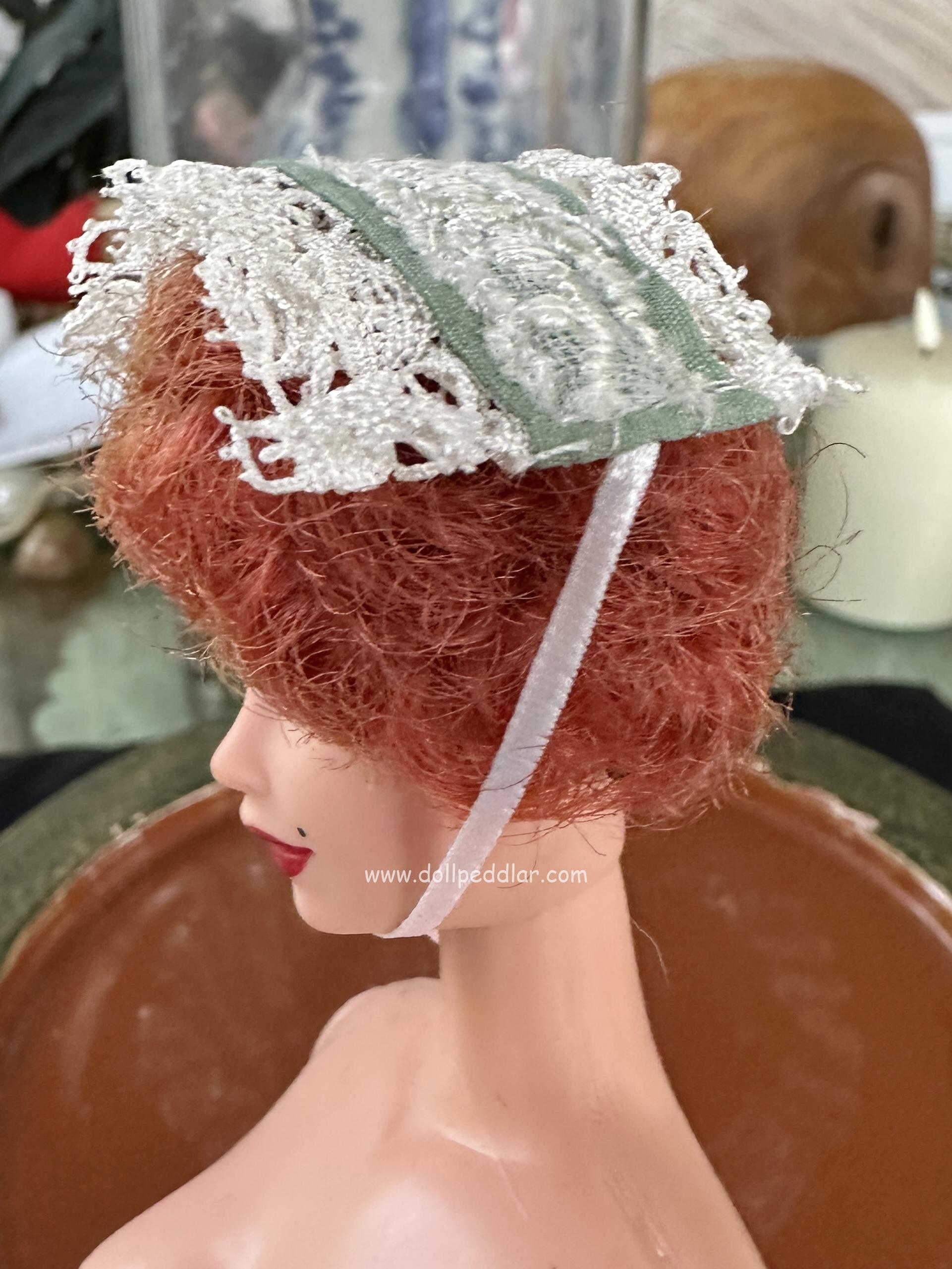 Green and White Lace Headband (Modeled on 4" Head) - Image 3