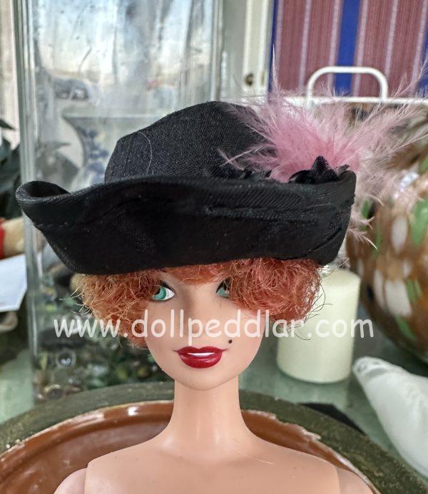Black Pirate Hat with Pink Feather (Modeled on 4" Head) - Image 4