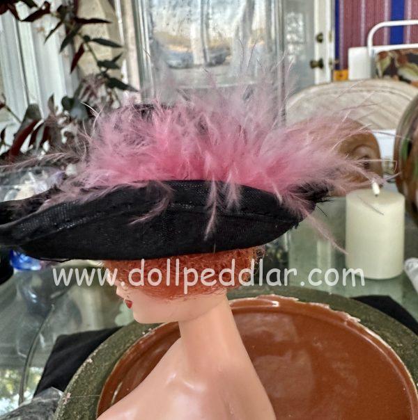 Black Pirate Hat with Pink Feather (Modeled on 4" Head) - Image 3