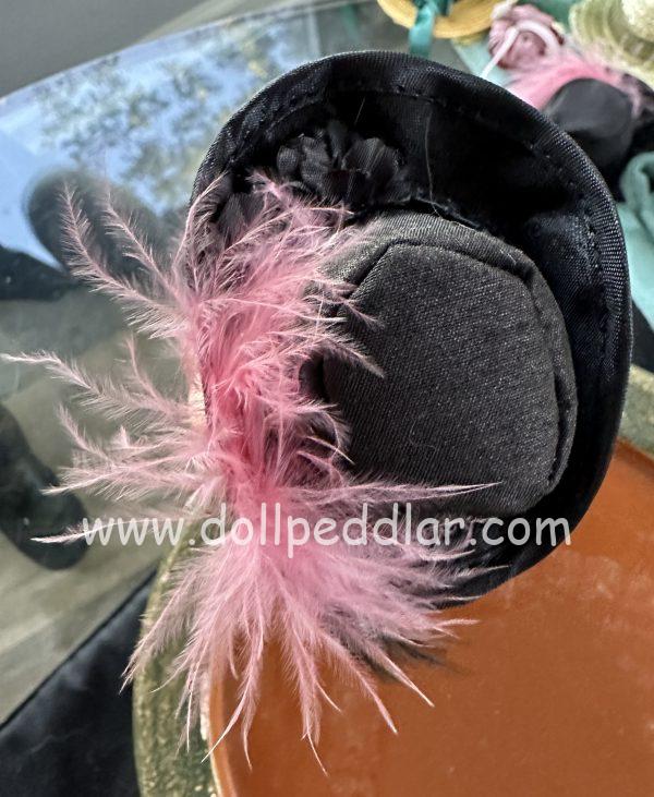 Black Pirate Hat with Pink Feather (Modeled on 4" Head) - Image 2
