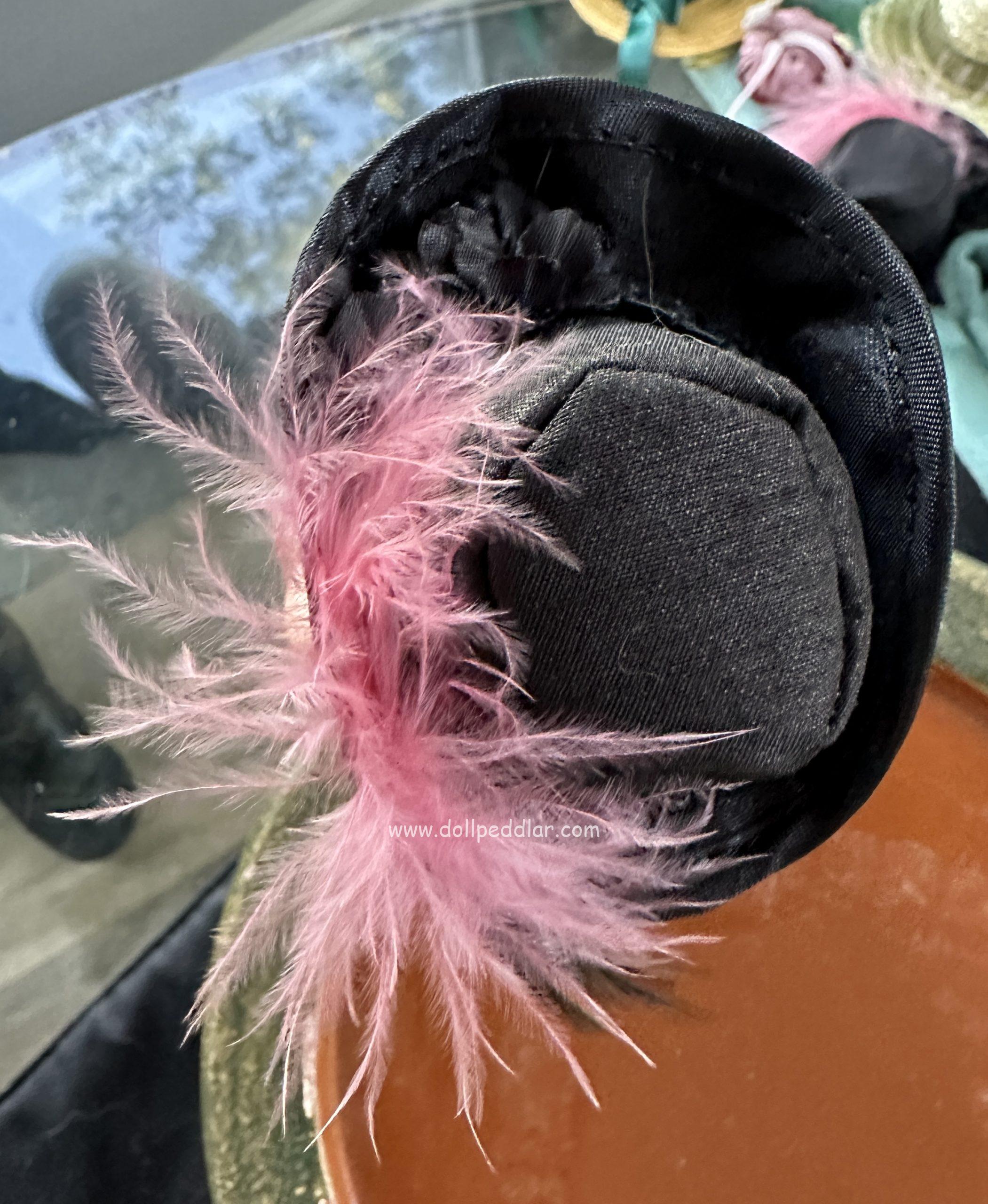 Black Pirate Hat with Pink Feather (Modeled on 4" Head) - Image 2