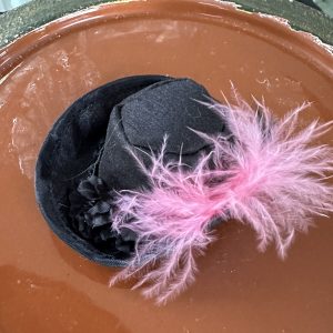 Black Pirate Hat with Pink Feather (Modeled on 4″ Head)