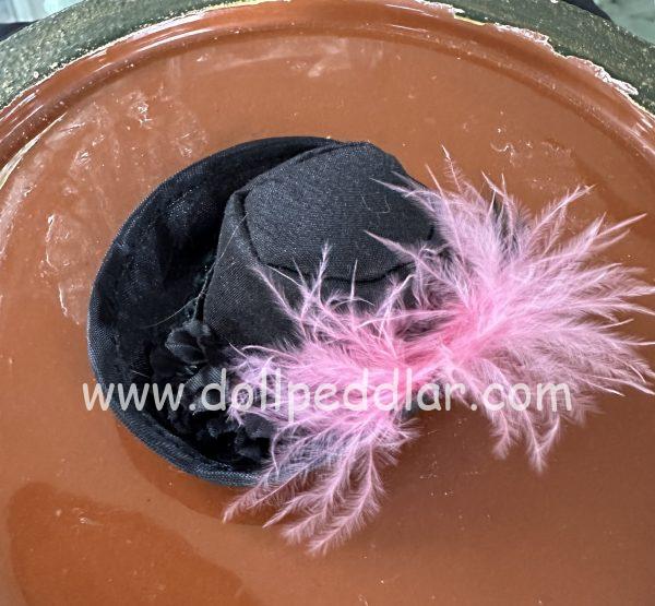 Black Pirate Hat with Pink Feather (Modeled on 4" Head)
