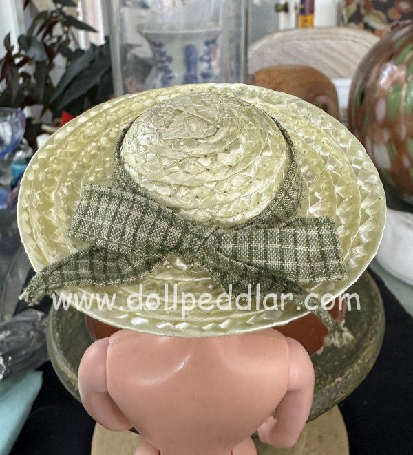 Straw Hat with Green Checkered Ribbon (Modeled on 4" Head) - Image 2