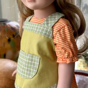 Kathe Kruse: Green Pinafore, Top, Cap, Bloomers – Aya, Mae 15-17″