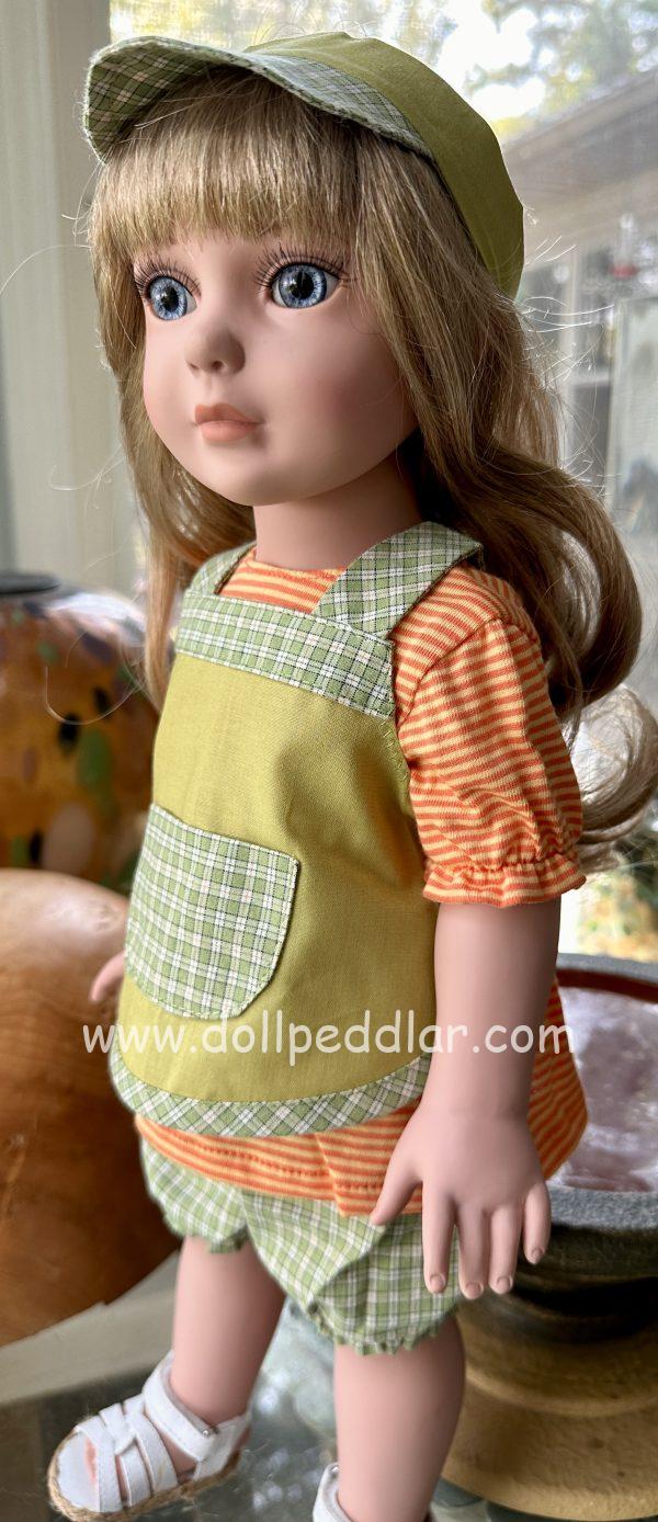 Kathe Kruse: Green Pinafore, Top, Cap, Bloomers - Aya, Mae 15-17"