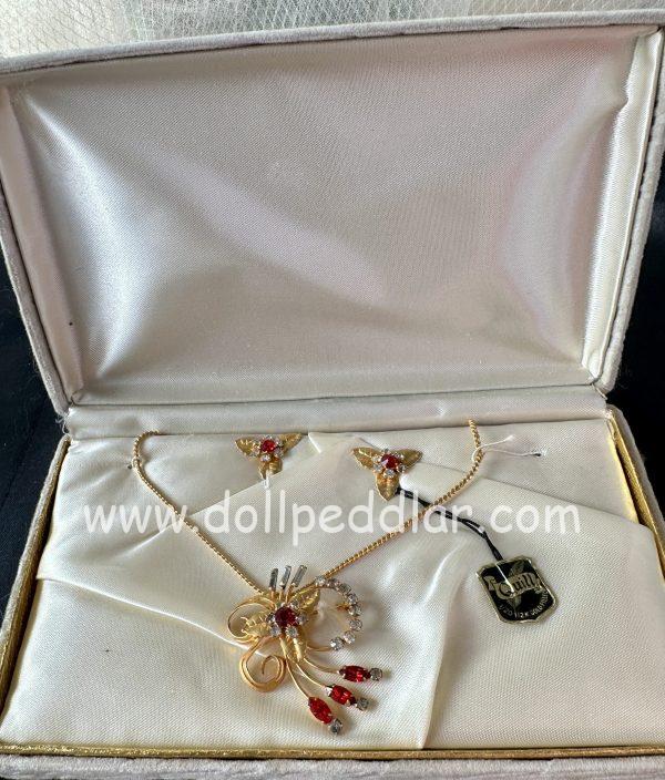 "Aphrodite" Vintage Tru-Kay Box Set, Crystal and Red Rhinestones in Faux Velvet Box - Image 7