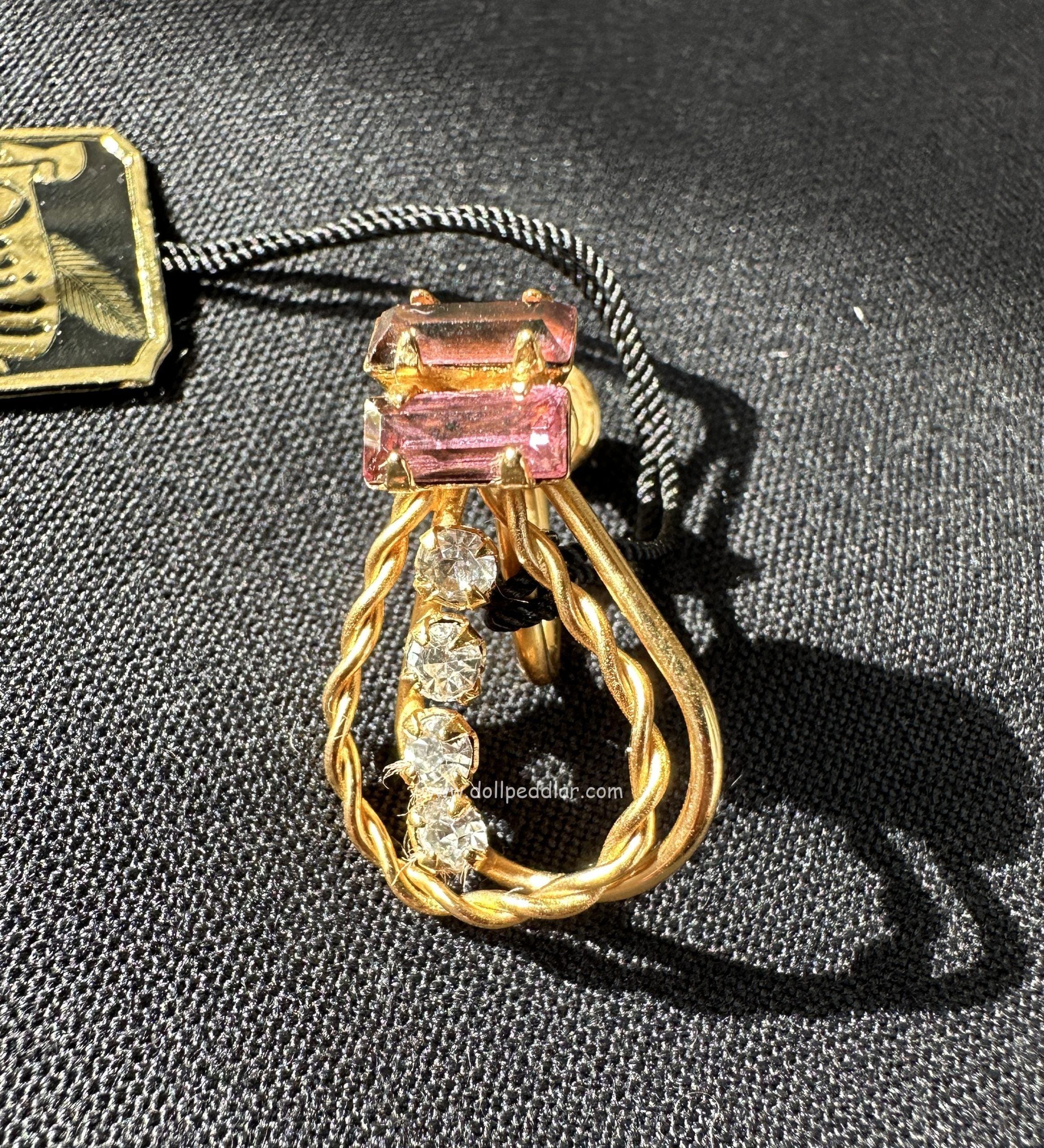 "Iris" Vintage Tru-Kay Box Set, Crystal and Pink Rhinestones Butterfly Design in Original Faux Velvet Case - Image 3