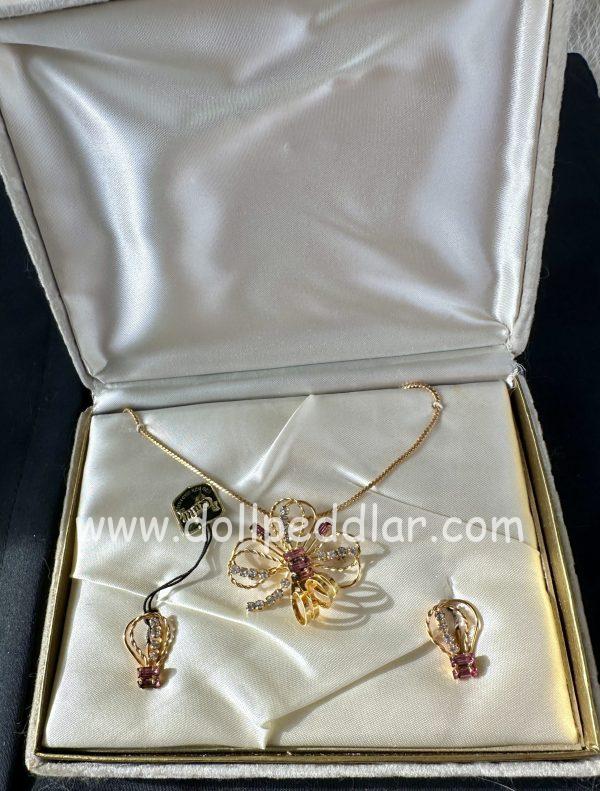 "Iris" Vintage Tru-Kay Box Set, Crystal and Pink Rhinestones Butterfly Design in Original Faux Velvet Case - Image 4