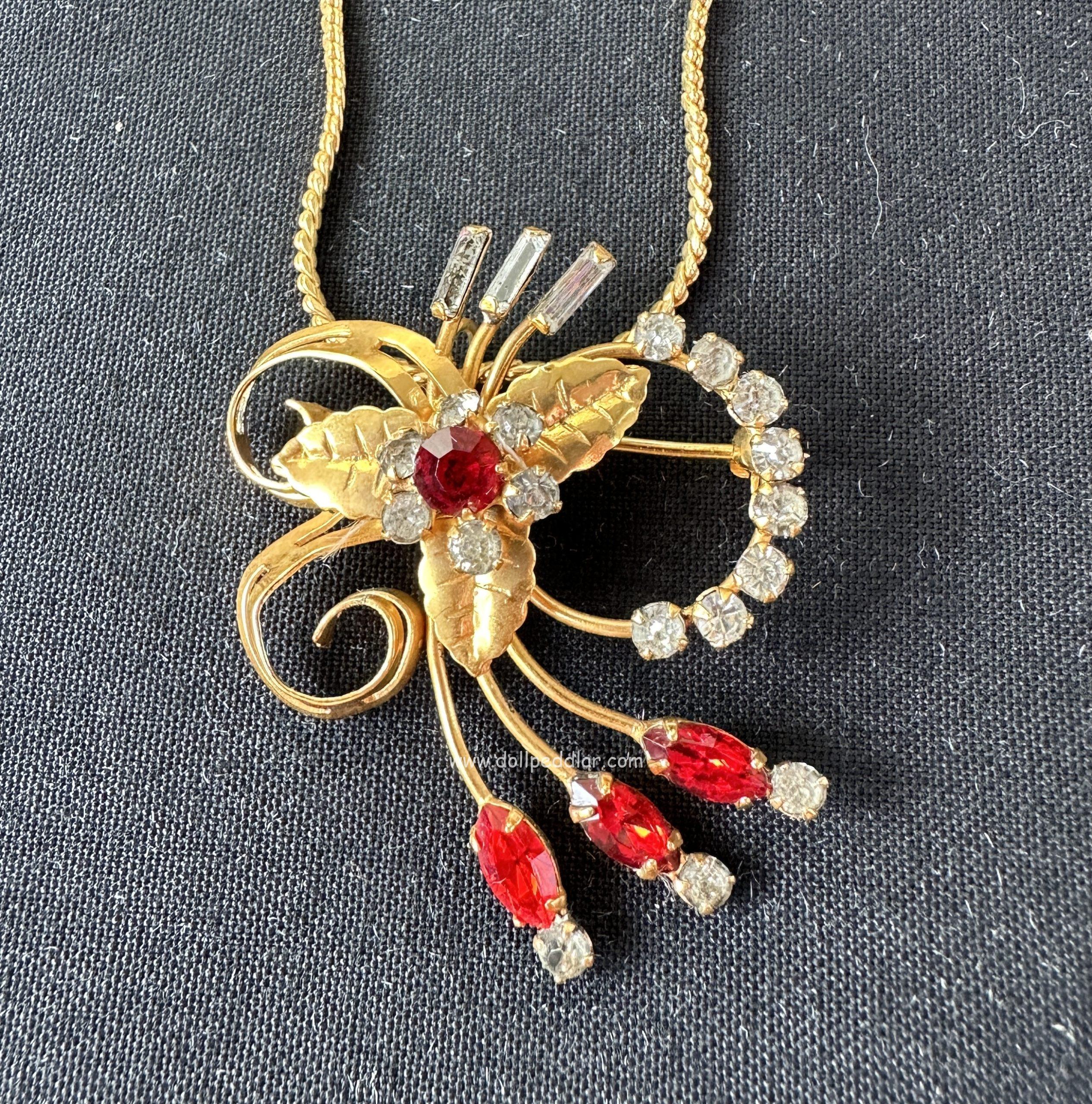 "Aphrodite" Vintage Tru-Kay Box Set, Crystal and Red Rhinestones in Faux Velvet Box - Image 2