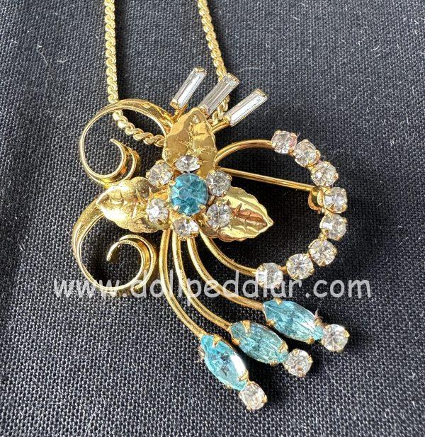 "Athena" Vintage Tru-Kay Box Set, Crystal and Aqua Rhinestones in Faux Velvet box - Image 2