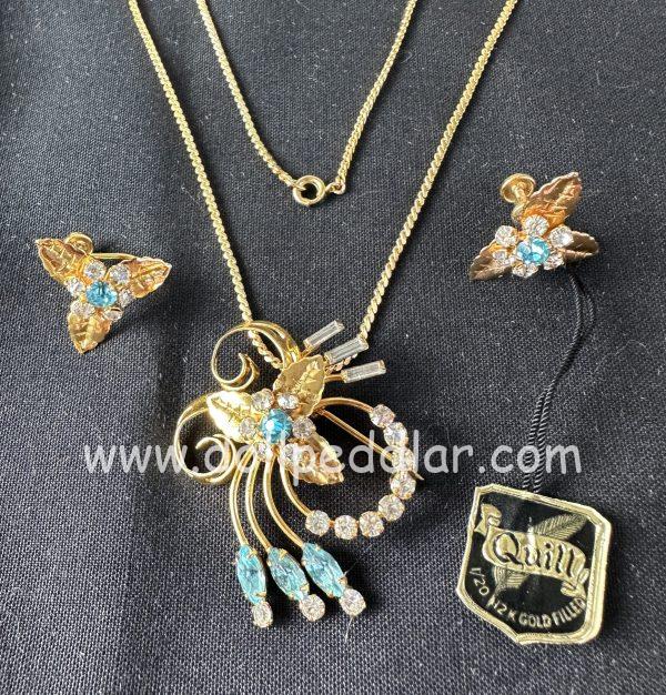 "Hera" Vintage Tru-Kay Jewelry Set, Crystal and Aqua Rhinestones in Faux Velvet Case - Image 7