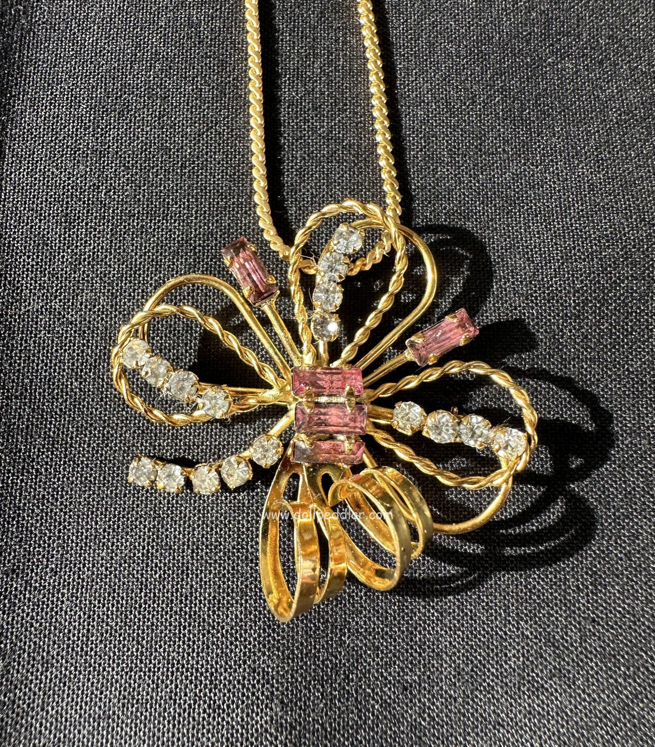 "Iris" Vintage Tru-Kay Box Set, Crystal and Pink Rhinestones Butterfly Design in Original Faux Velvet Case - Image 2