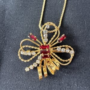 “Arke” Vintage Tru-Kay Box Set, Crystal and Red Rhinestones Butterfly Design in Original Faux Velvet Case