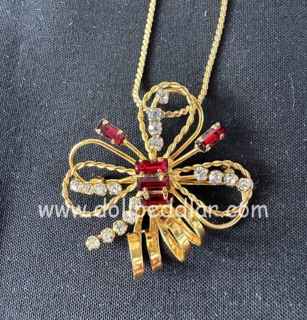 "Arke" Vintage Tru-Kay Box Set, Crystal and Red Rhinestones Butterfly Design in Original Faux Velvet Case - Image 2