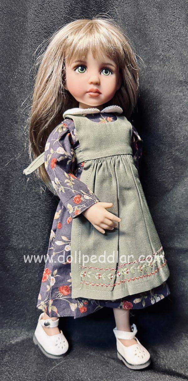 Dark Blue Floral Dress with Green Pinafore 28cm/12" fits bleuette, Little Darling, similar size