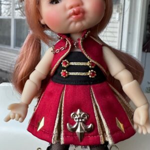 Red & Gold Marching Band Outfit for 16cm, 6″ dolls- Twinkles, Lati Yellow, Puki  <B>OUTFIT ONLY – NO DOLL