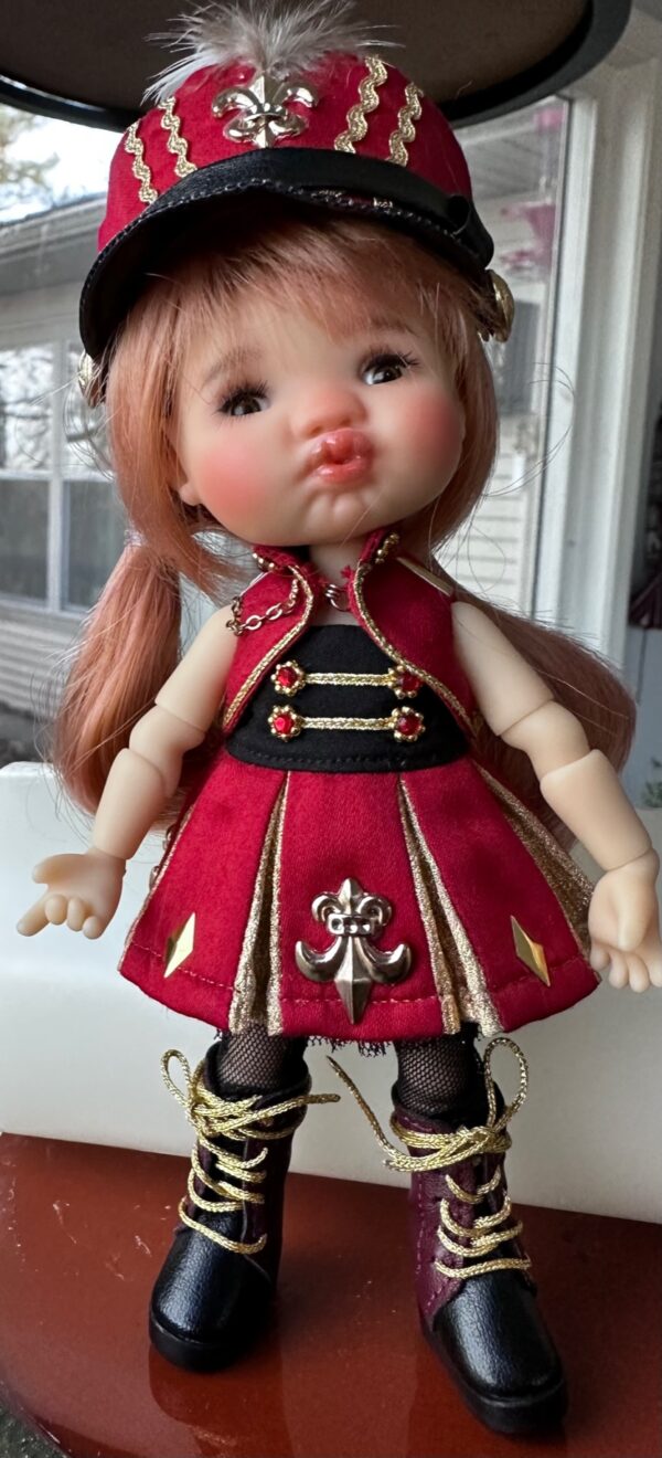 Red & Gold Marching Band Outfit for 16cm, 6" dolls- Twinkles, Lati Yellow, Puki  <B>OUTFIT ONLY - NO DOLL