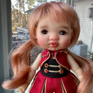 Red & Gold Marching Band Outfit for 16cm, 6″ dolls- Twinkles, Lati Yellow, Puki  <B>OUTFIT ONLY – NO DOLL
