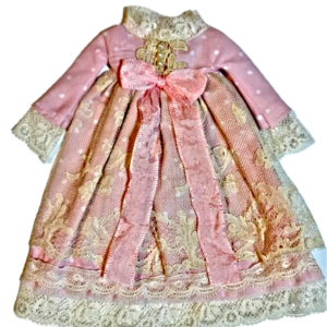 OOAK Dressmaker Pink Polka vintage dress with Lace Overlay 10.7″ slender dolls