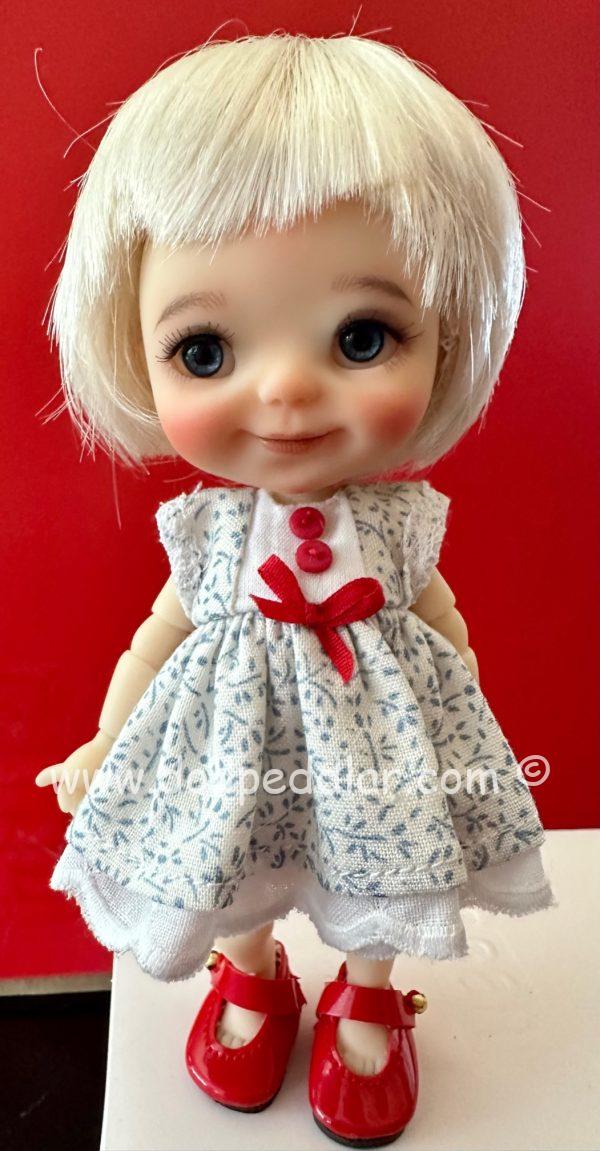 White with Blue Print Dress, Red Buttons, Bow & Panty Fits 1/8 Lati Yellow, Pukifee - Image 4