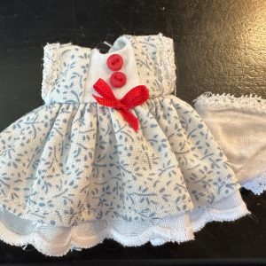 ooak White with Blue Print Dress with red buttons & bow, lined + panty 1/8 Meadowdolls,Lati Yellow Pukifee