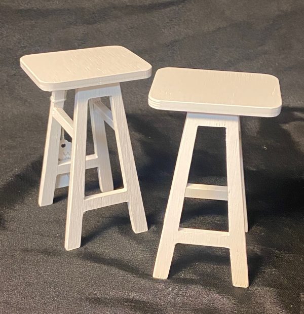 Furniture: White Wood Bar Stool Set of 2 (For 12" - 1/6 Scale)