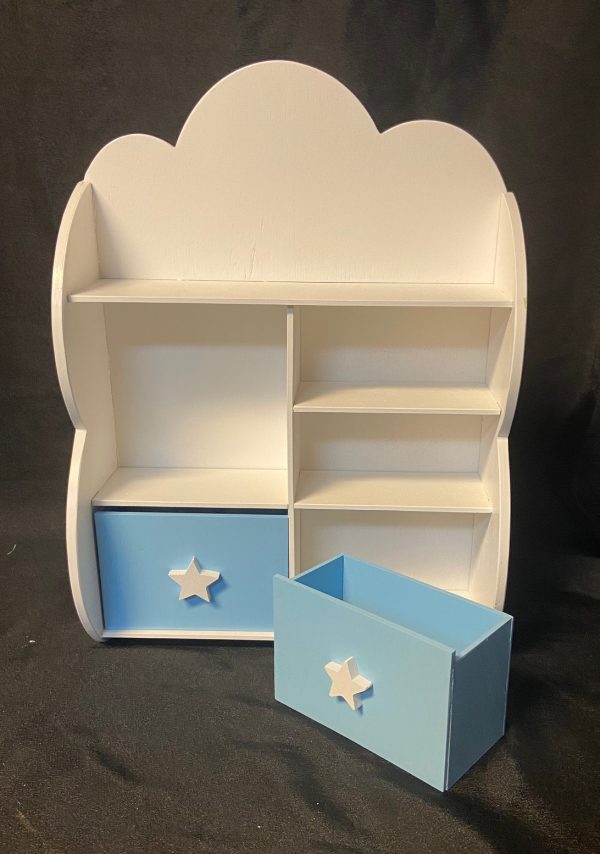 Furniture: White and Blue Wood Cloud Bed and Chest (For 18" Dolls) - Image 5