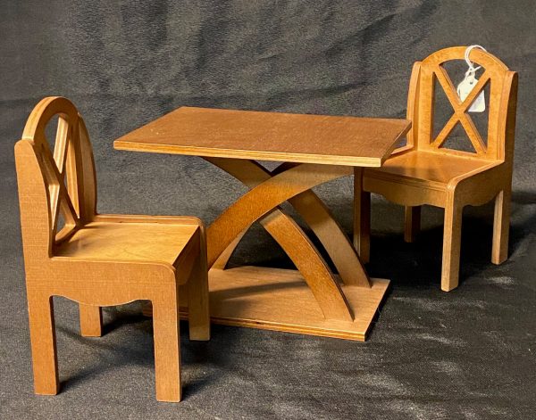 Furniture: Brown Wood Table with Two Chairs (For 12" - 1/6 Dolls)