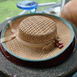 Vintage Hat with teal green ribbon