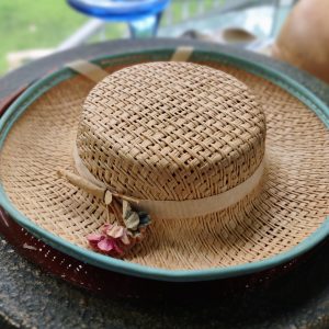 Vintage Hat with teal green ribbon
