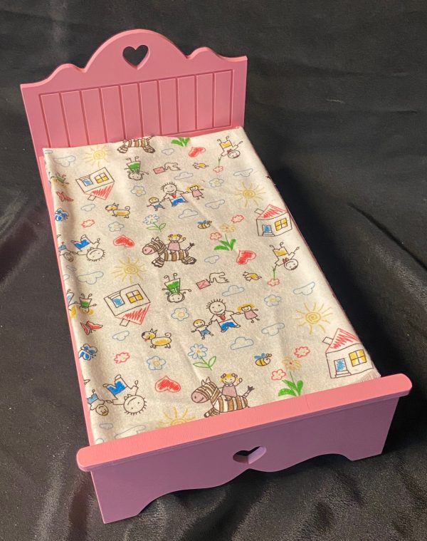 Furniture: Pink Wood Bed (For 10-14" Dolls) 8" x 14"