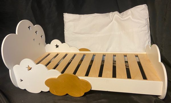 Furniture: White Wood Cloud Bed, Bedding & Chest (Up to 18" Dolls) - Image 2