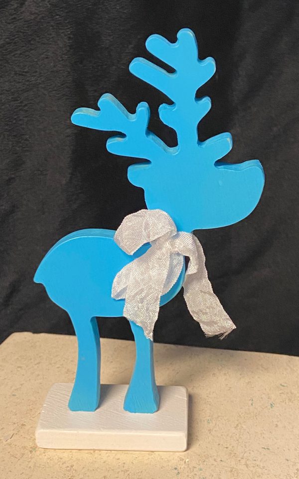 Furniture: Handmade Blue Wood Reindeer 6.5"