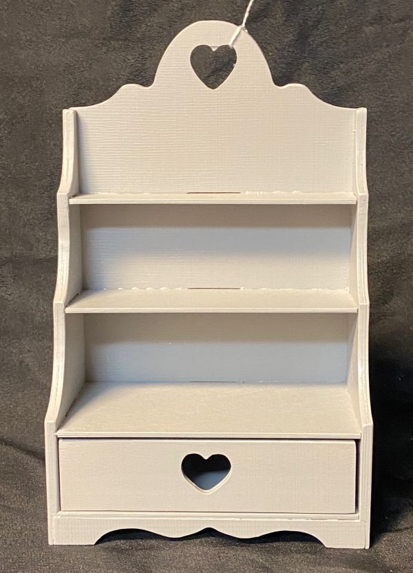 Furniture:  Gray Wood Bookcase with Drawer (For 1/6, 1/8 Dolls) 6.5" x 10" x 3.5"