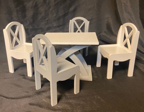 Furniture:  White & Gray Wood Table and Four Chairs (Suitable for 12" Dolls)