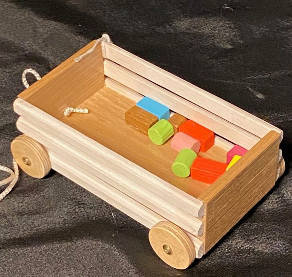 Furniture:  White Wood Toy Wagon w/Side Rails 5.5" X 3.25" - Image 2