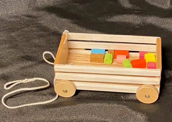 Furniture:  White Wood Toy Wagon w/Side Rails 5.5" X 3.25"
