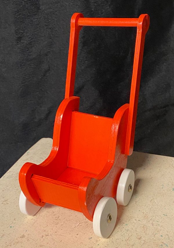 Furniture: Wood Baby Doll Carriage (Red) for Small Dolls (Lati, Meadow Dumplings, Etc) - Image 2