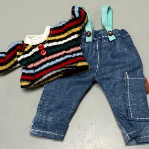 Blue Pants with Suspenders & Striped Knit Shirt (Fits 6″ Dolls/Shoohoos/Lati Yellow/Etc)