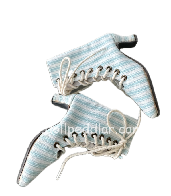 Connie Lowe Blue Striped Heeled Boots 3.75" x 1.25" x 3.75"