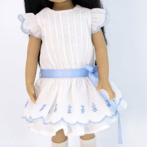 Embroidered Drop Waist Dress (White) 28cm/11″