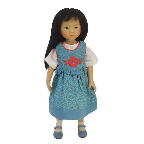 Teal Blue Dress Set with Embroidered Vest 33cm (Little Darling)